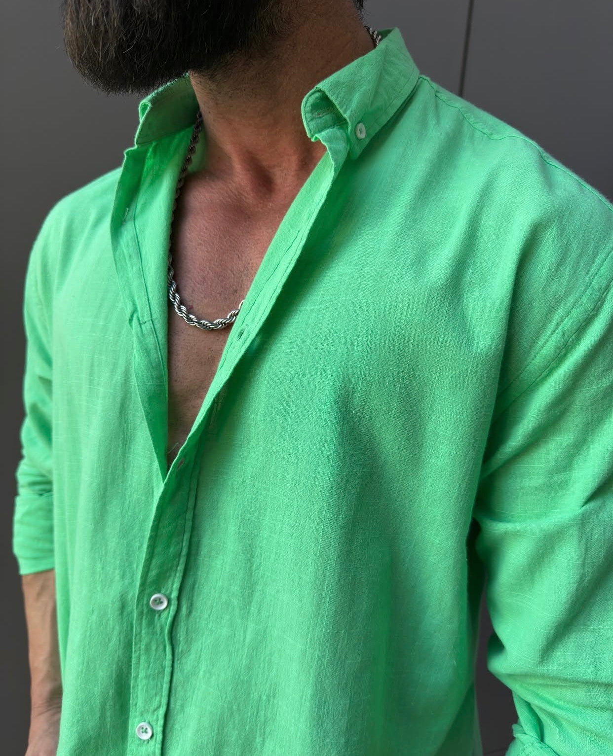 Linen Relaxed Shirt – green 0124