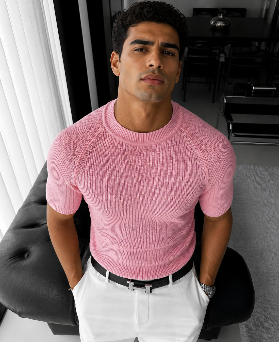 Essential Ribbed Knit T-Shirt – pink 0018