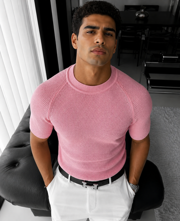 Essential Ribbed Knit T-Shirt – pink 0018