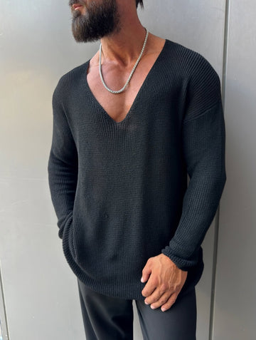 Knitwear oversized shirt - black  0058