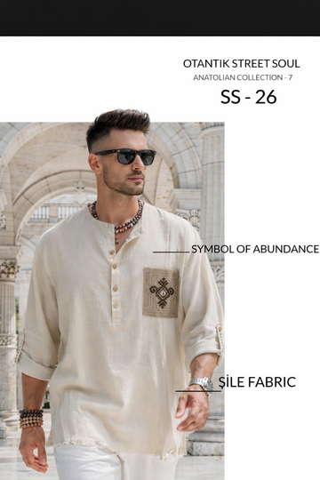 Şile Fabric Embroidered Shirt – Ivory Beige 0202