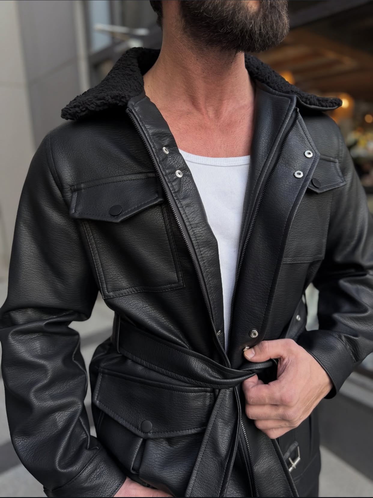 Leather jacket with a fur - 0096