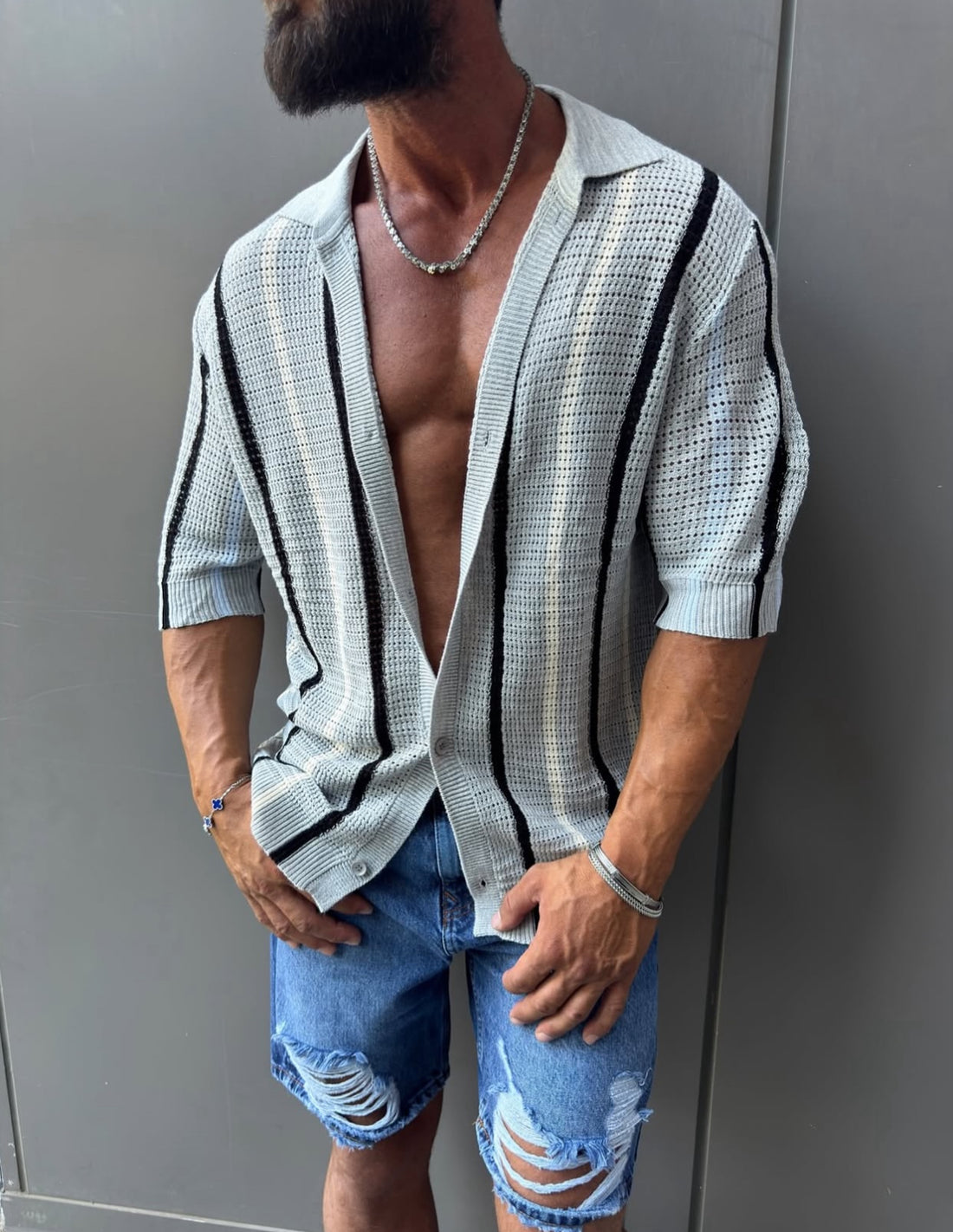 Knitwear oversized shirt - gray 0035