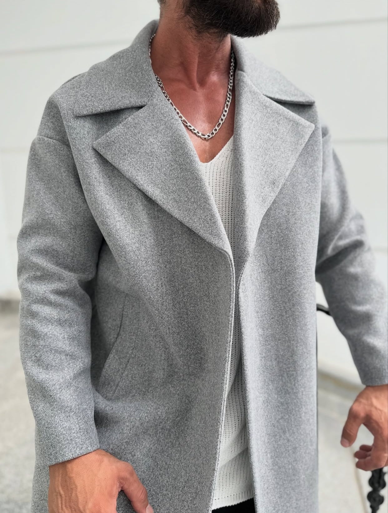 Textured water-repellent coat - gray  0071