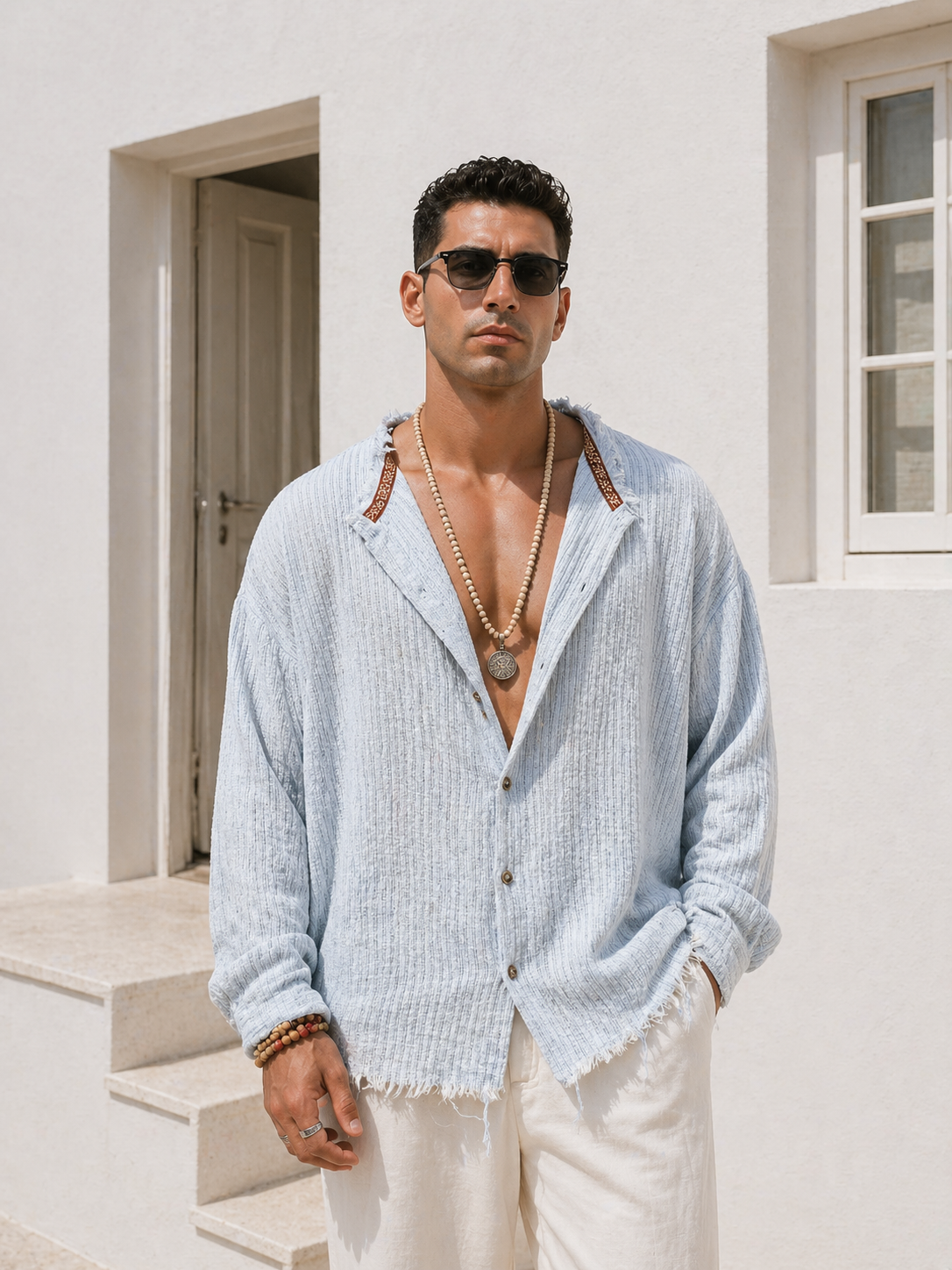Ritual - linen unfinished shirt 0118 - baby blue
