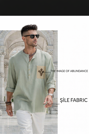 Şile Fabric Embroidered Shirt – Sage Green 0202