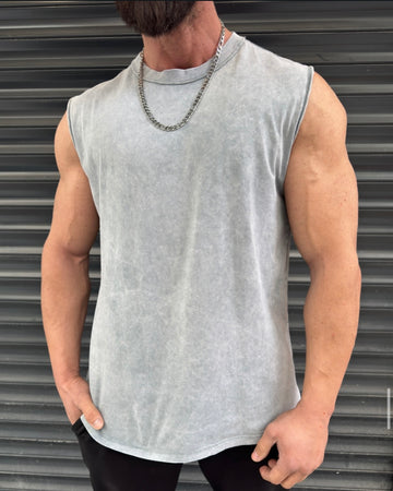 Washed sleeveless T-shirt-light gray -0022