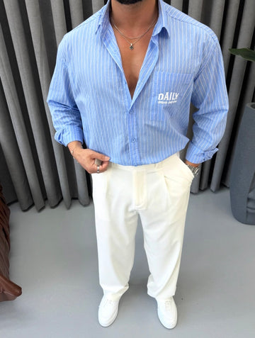 Daily Urban Uniform Striped Shirt - baby blue 0225