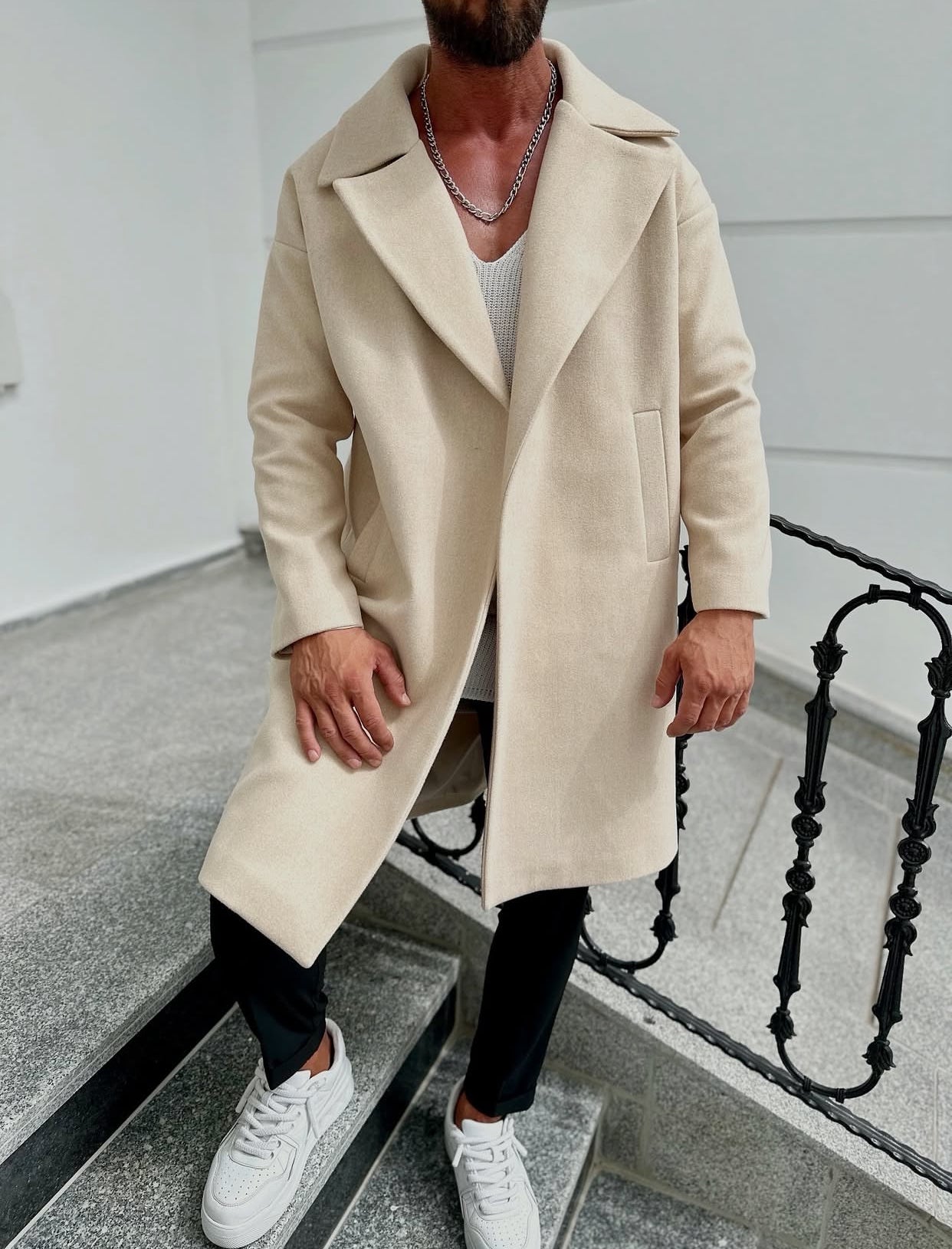 Textured water-repellent coat - Beige 0071