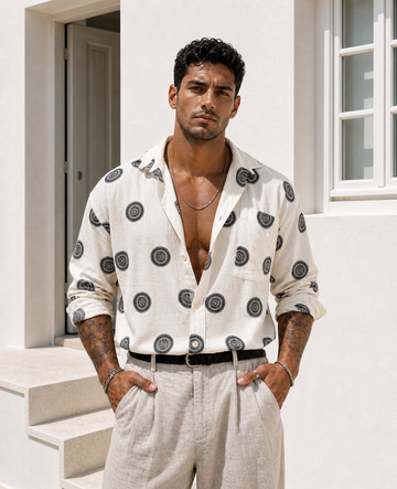 Printed Linen Shirt – Relaxed Fit - black 0183
