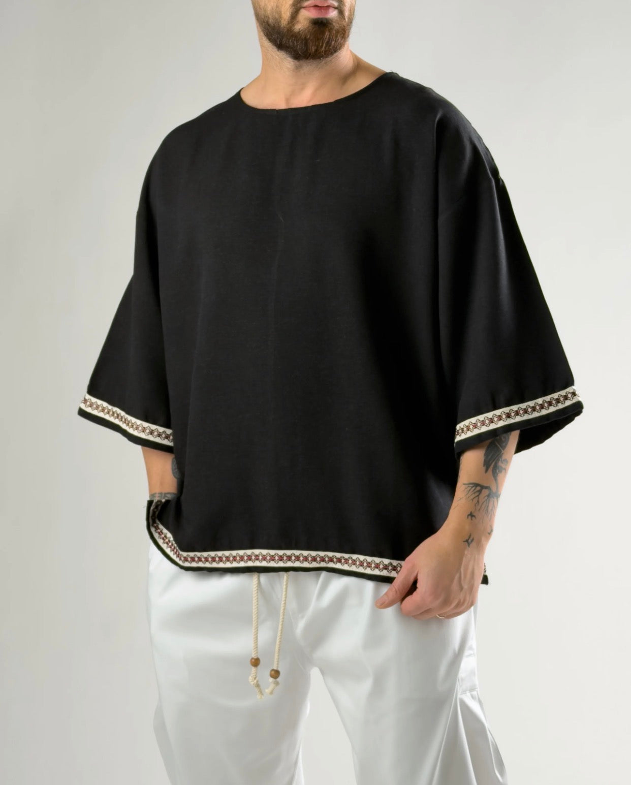 Oversized Linen Ethnic Top – Desert Taupe - 0119 black