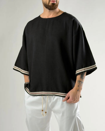 Oversized Linen Ethnic Top – Desert Taupe - 0119 black