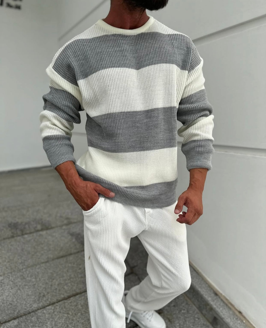 Knitwear oversized shirt - gray- white 0063