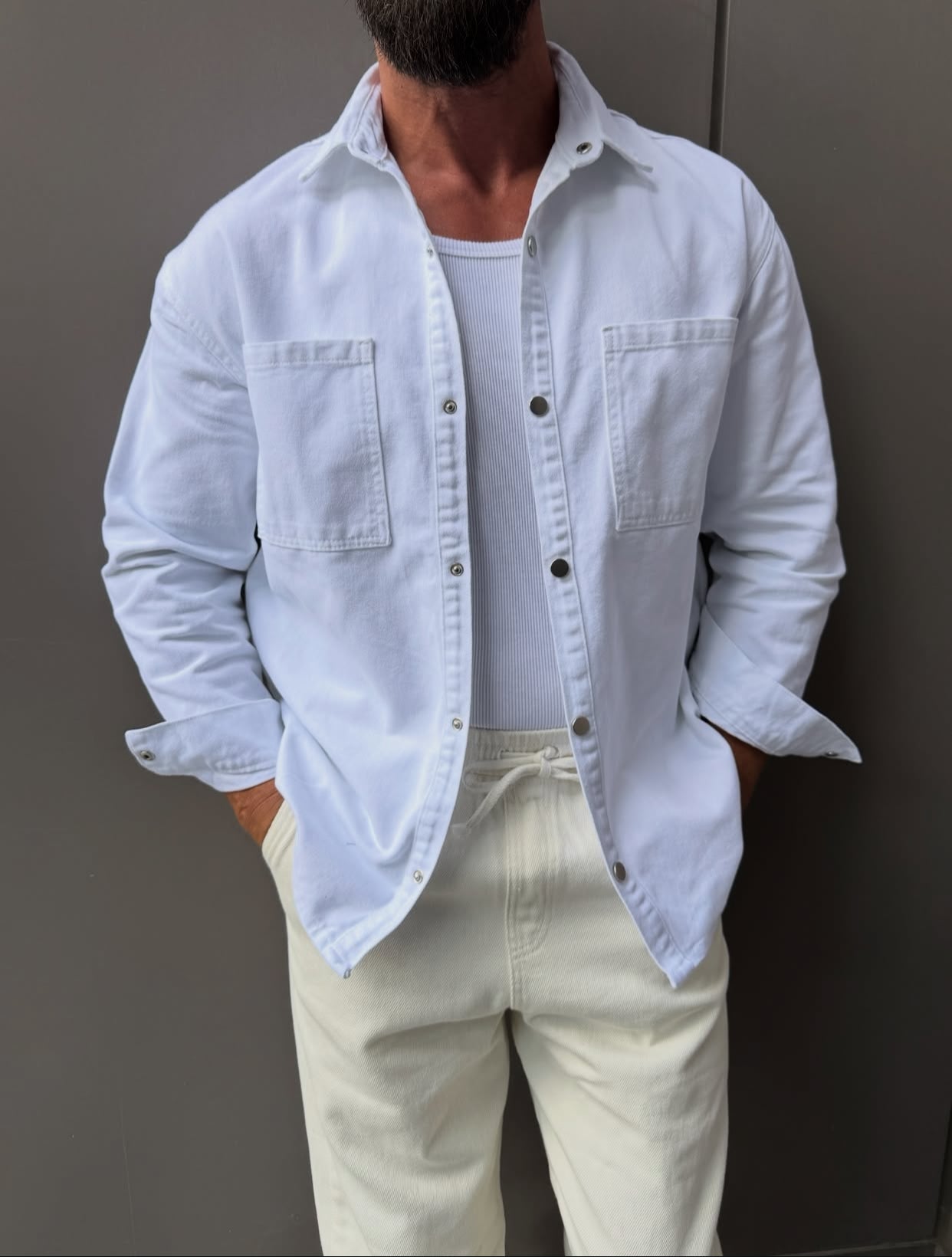 Men denim shirt - white  0069