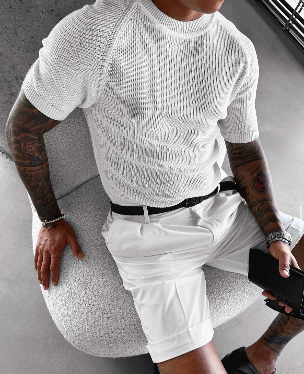 Essential Ribbed Knit T-Shirt – white 0018