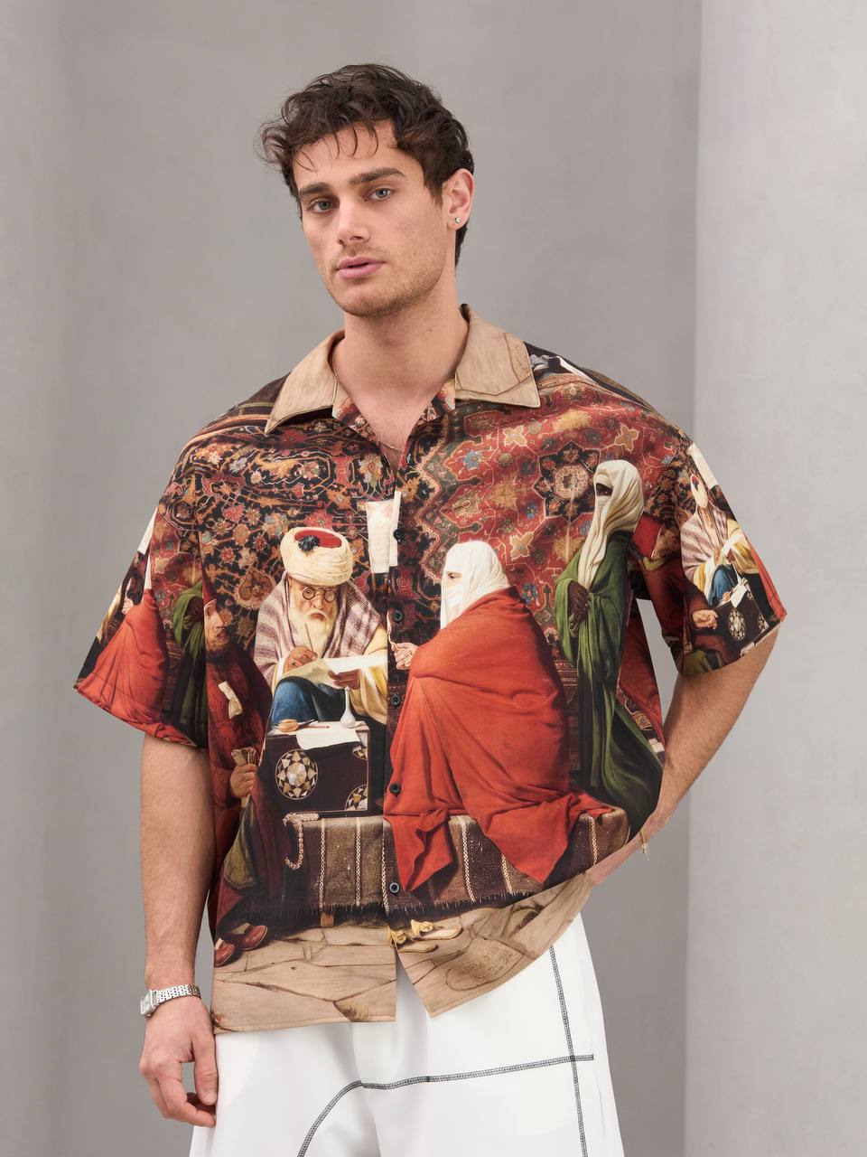 Vintage Art Print Short Sleeve Shirt - 0161