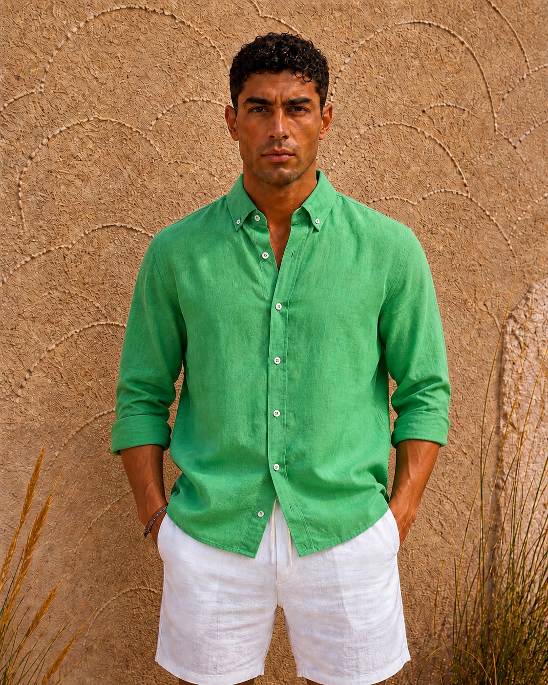 Linen Relaxed Shirt – dark green 0124