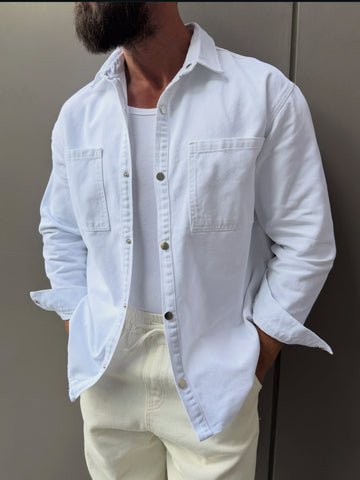 Men denim shirt - white  0069