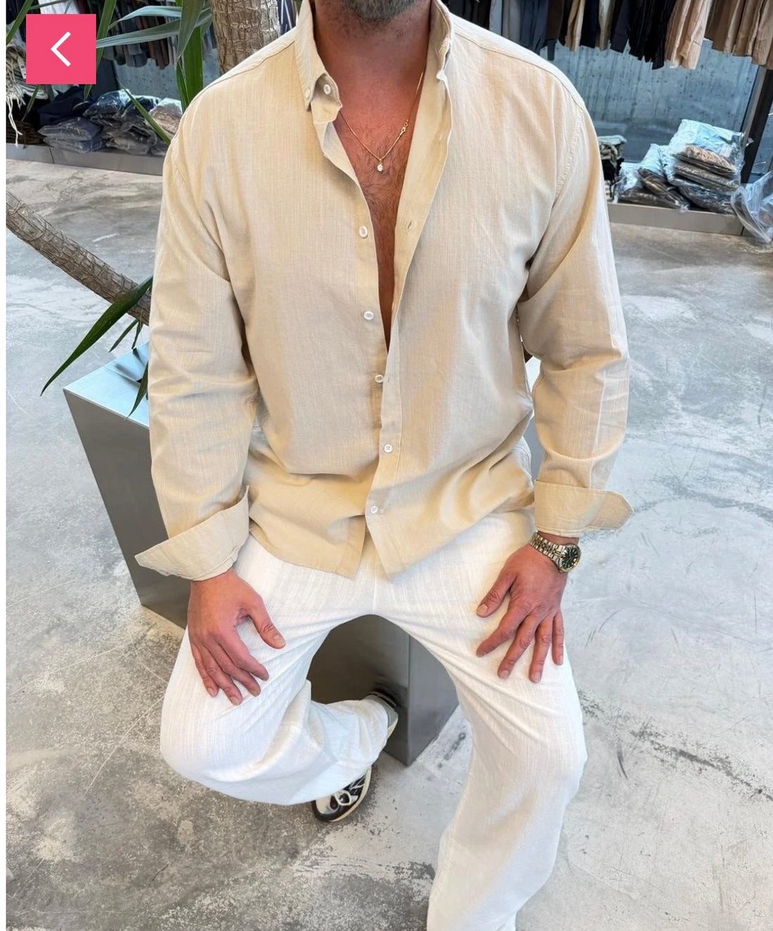 Linen Relaxed Shirt – beige 0124