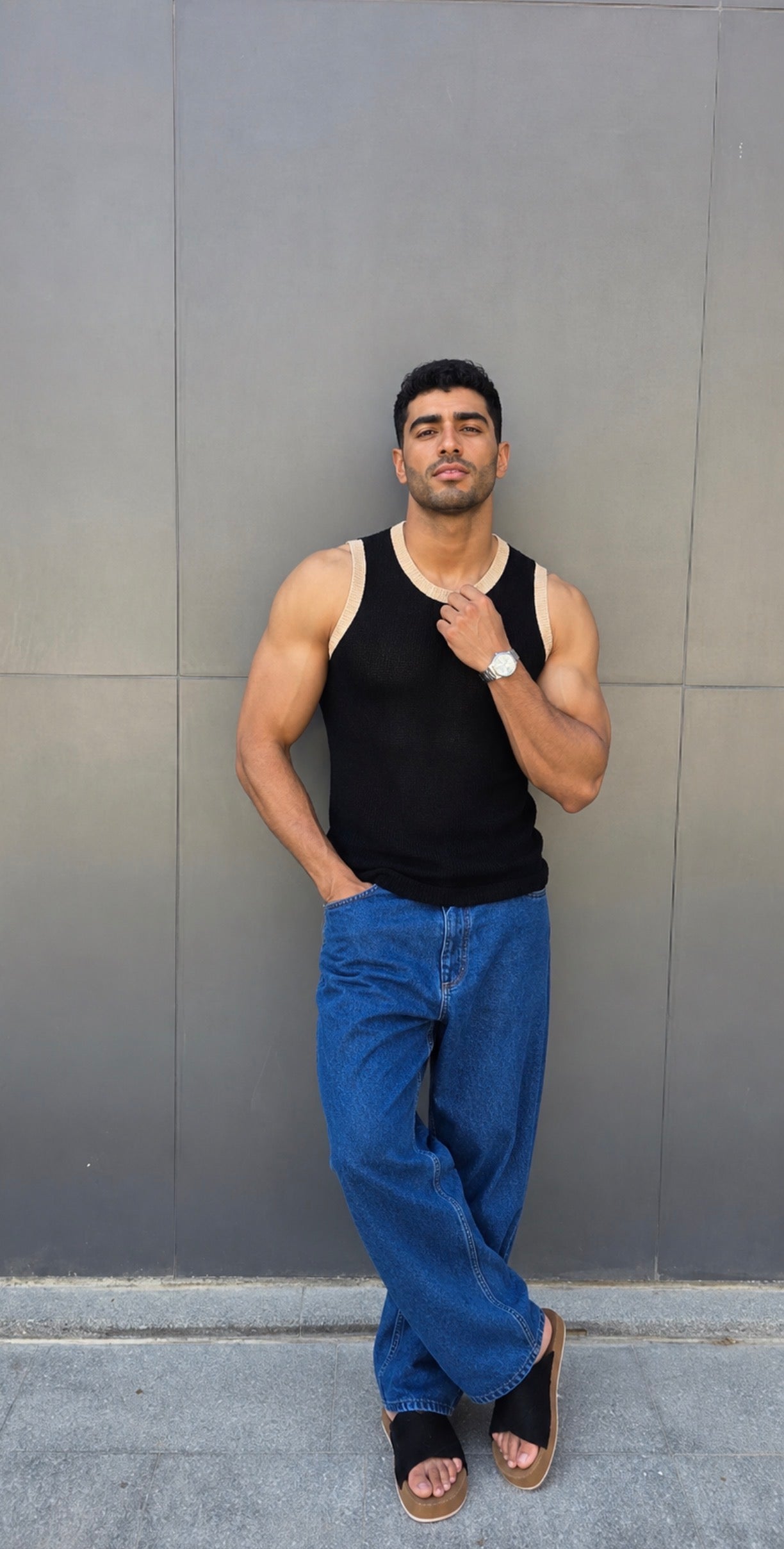 Contrast Knit Tank – Black 0220