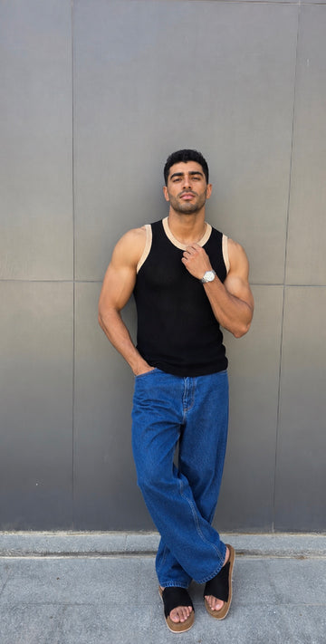 Contrast Knit Tank – Black 0220
