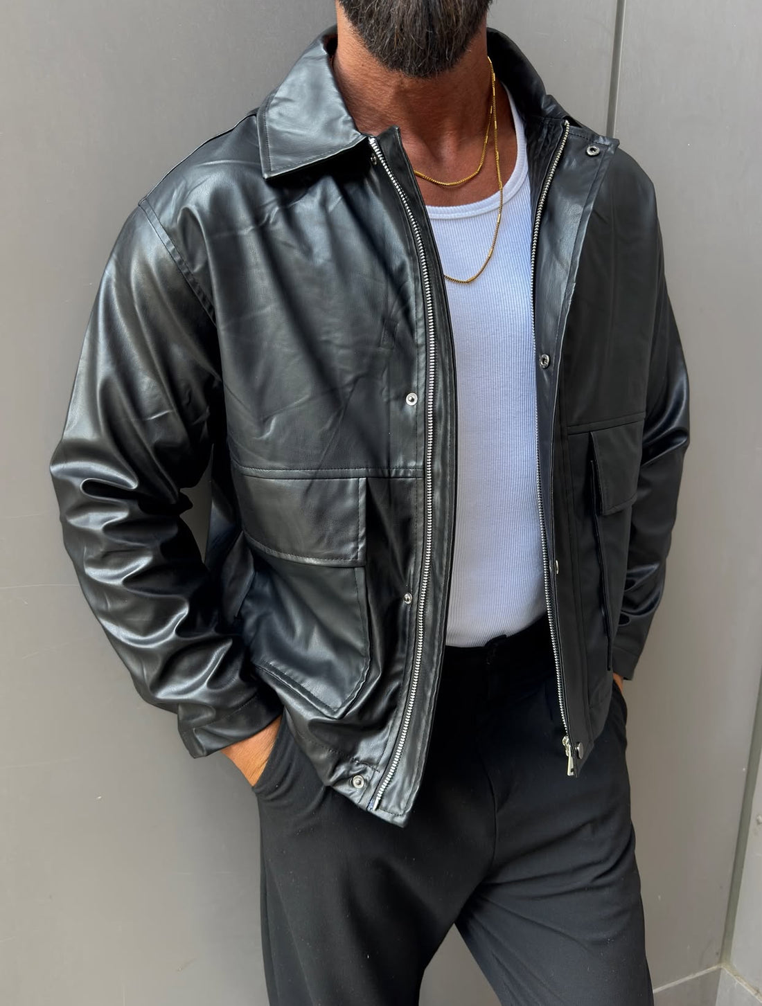 Faux leather quilted jacket 0091