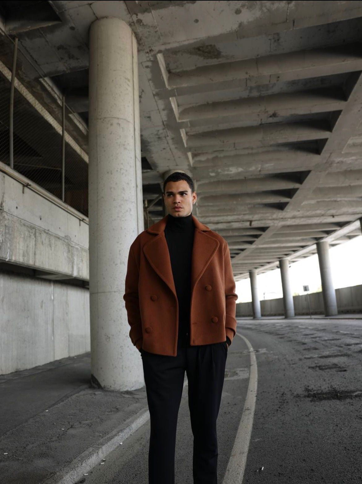 Double Breasted Crop Stamped Jacket  / brown  0105