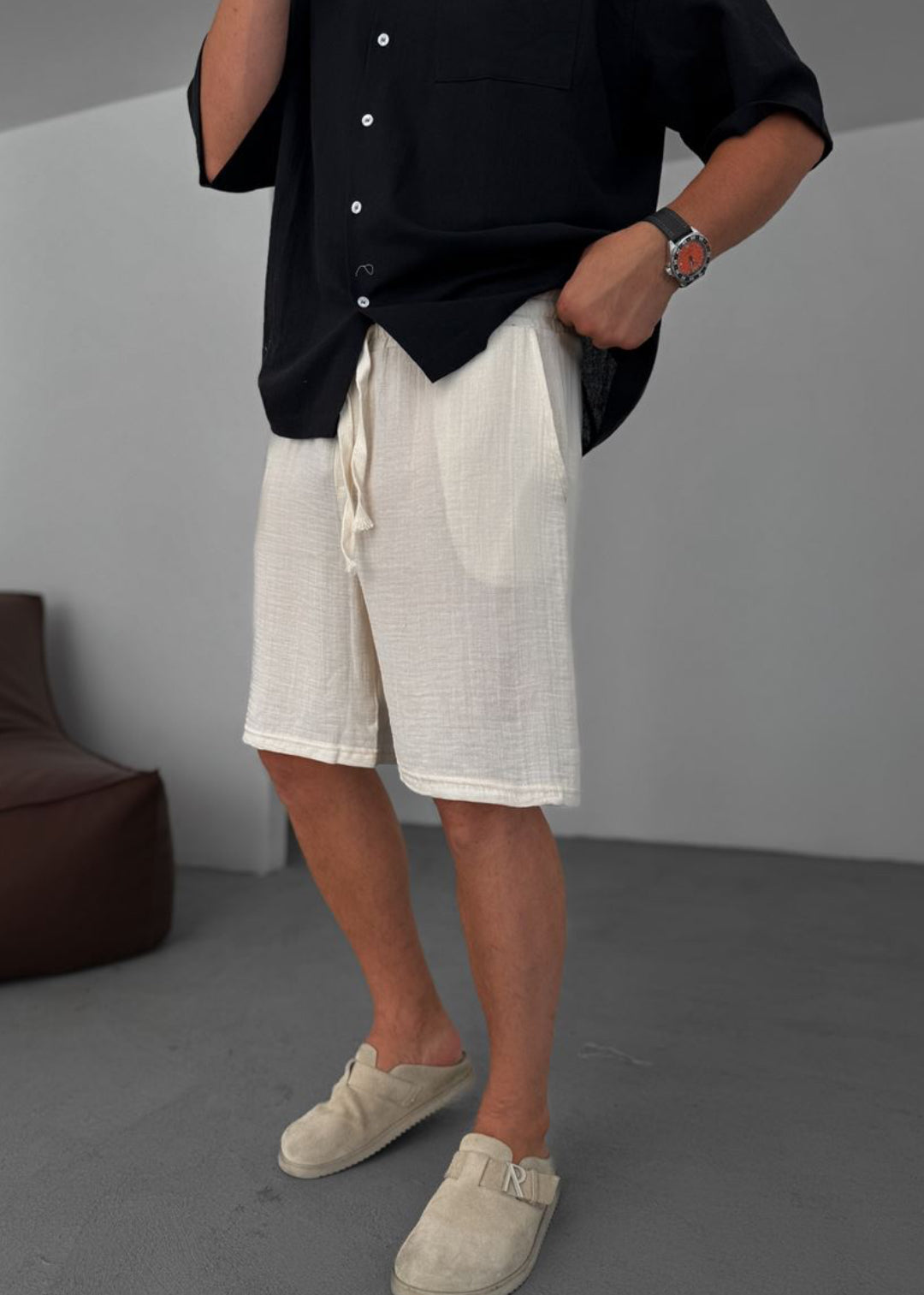 Muslin Fabric Linen Short - 002 - beige