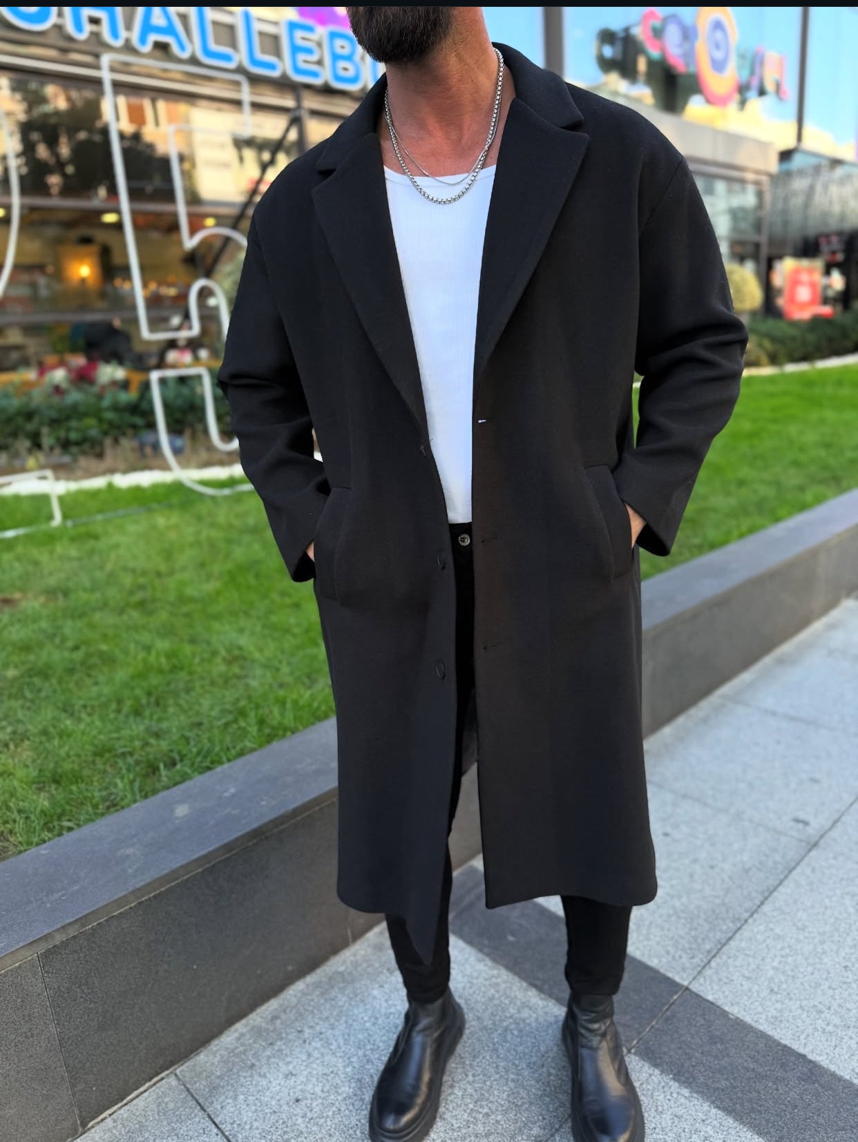 Textured water-repellent coat - black 0071