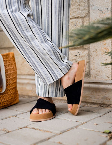 100% Leather sandals -black 009