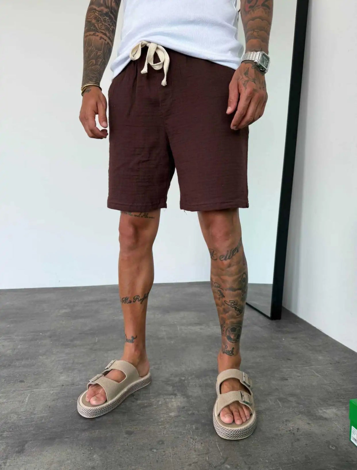 Muslin Fabric Linen Short - 002 - brown