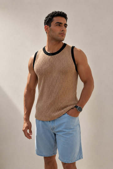 Contrast Knit Tank – Sand 0220