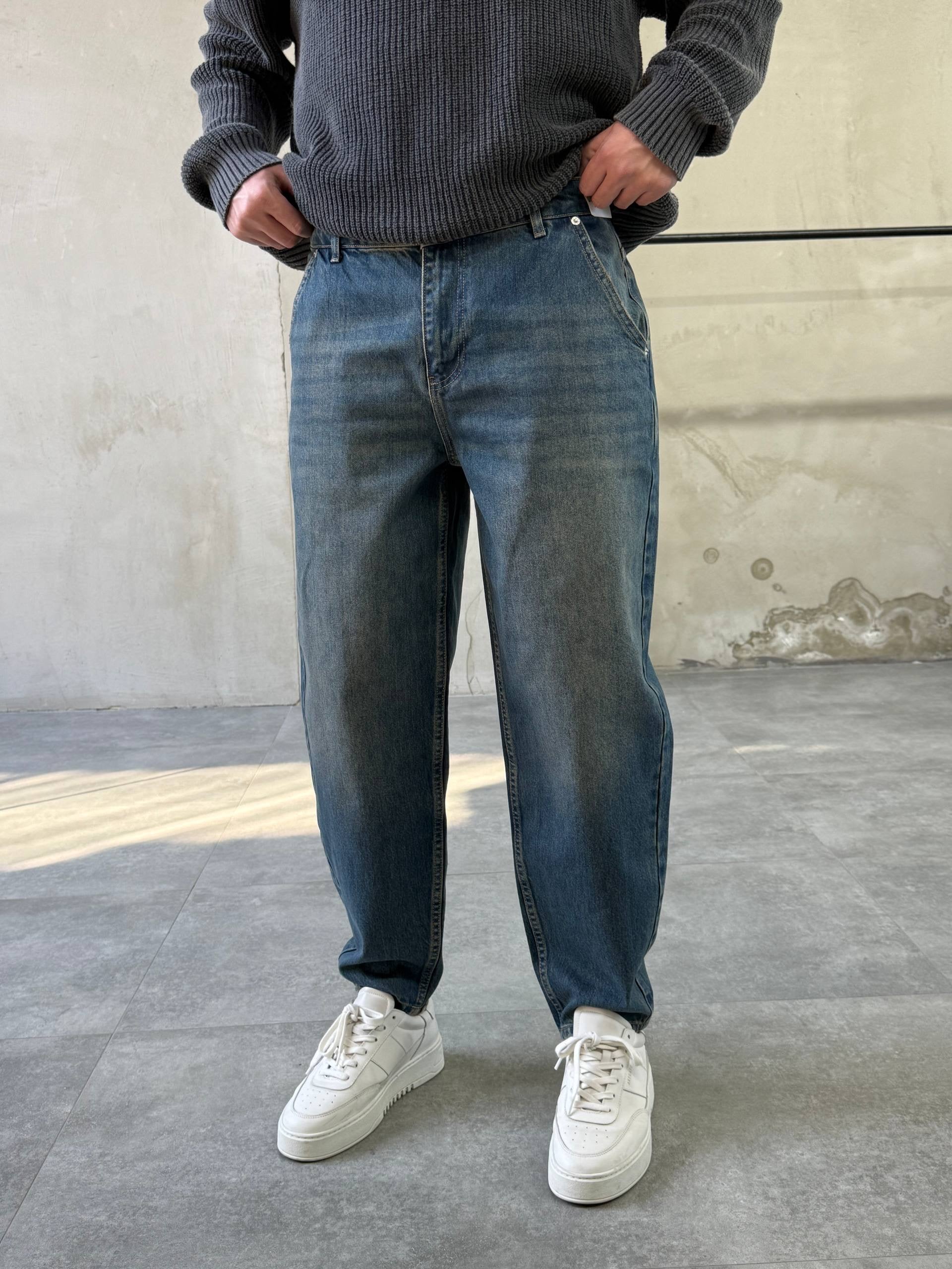Relaxed Fit Washed Jeans - Dark blue - mom fit 3285 - k14