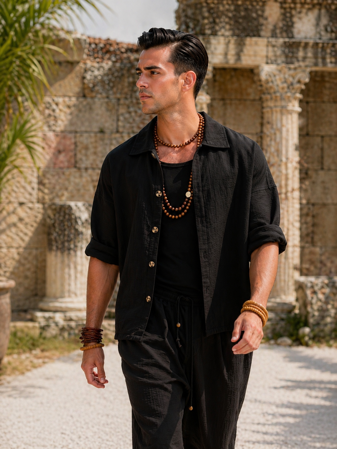 Linen Resort Set –  0117 - black