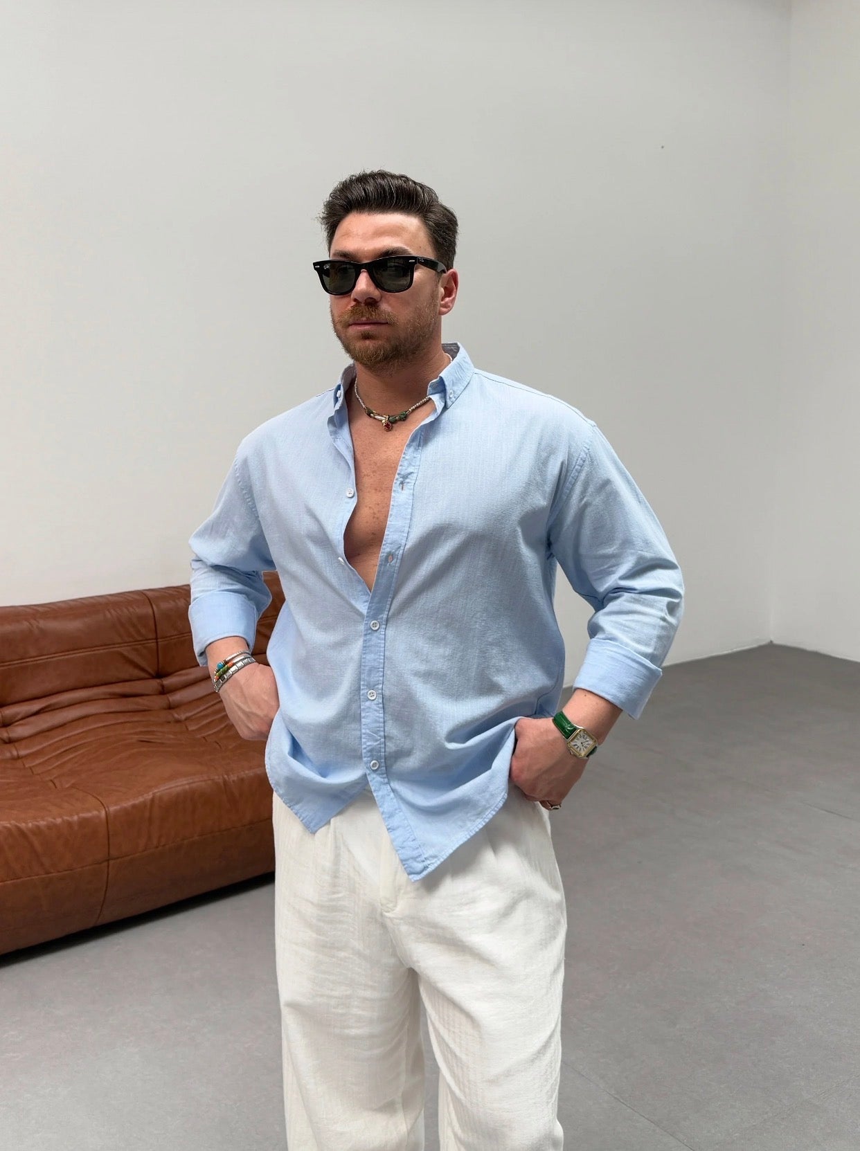Linen Relaxed Shirt – babyblue - 0124