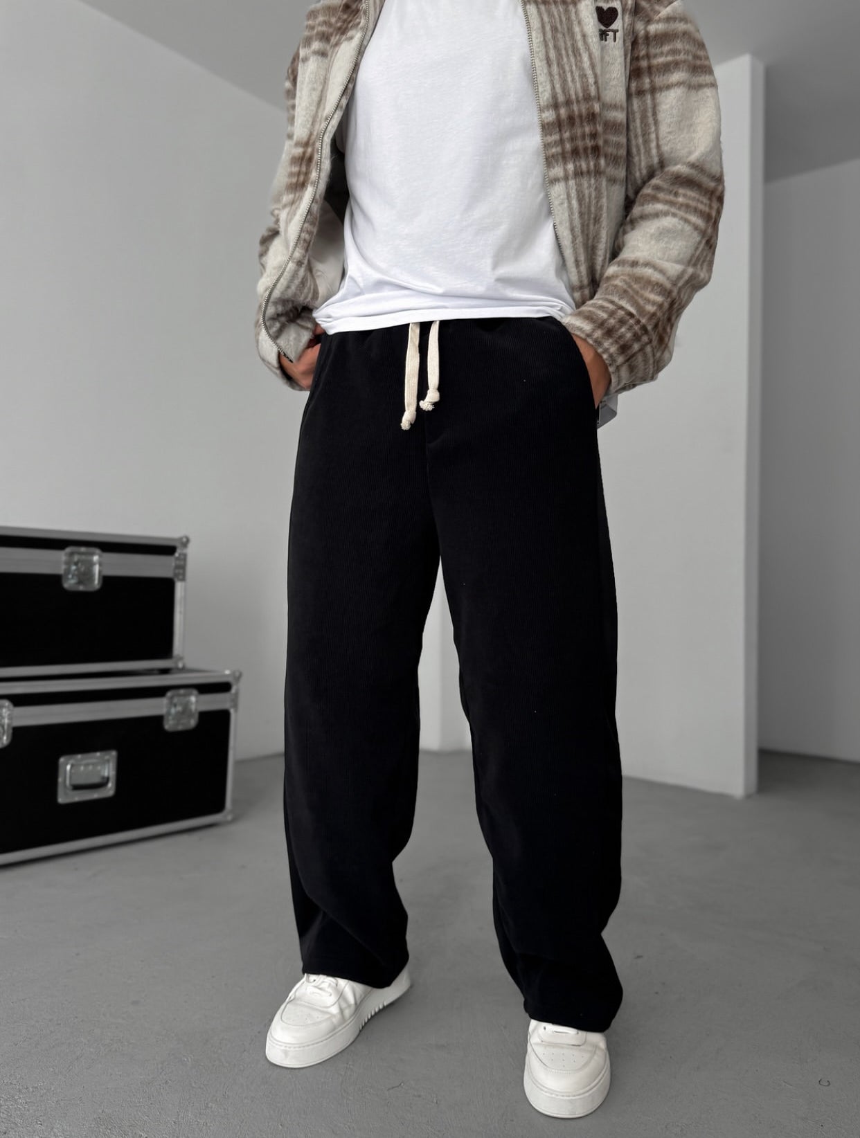 Velvet cotton pants - black  0094