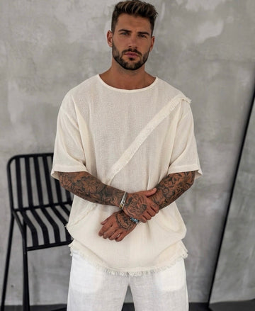 Linen Textured Oversized Summer Tshirt– Off White / 0168