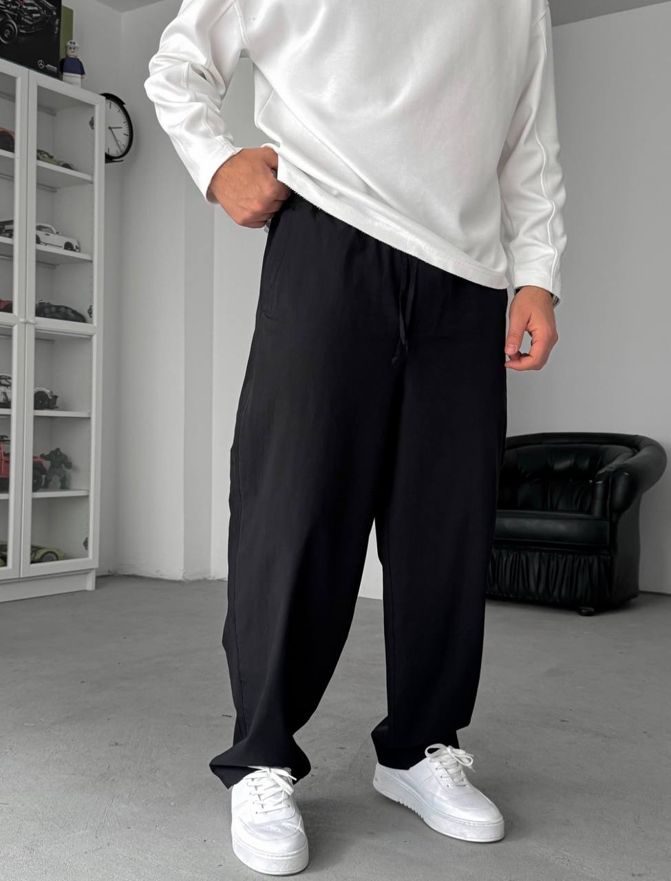 Relaxed Drawstring Summer Pants – black  0125