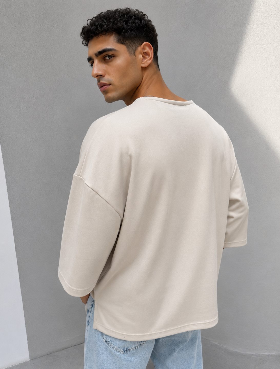 Oversized Drop-Shoulder T-Shirt – Beige - 0179