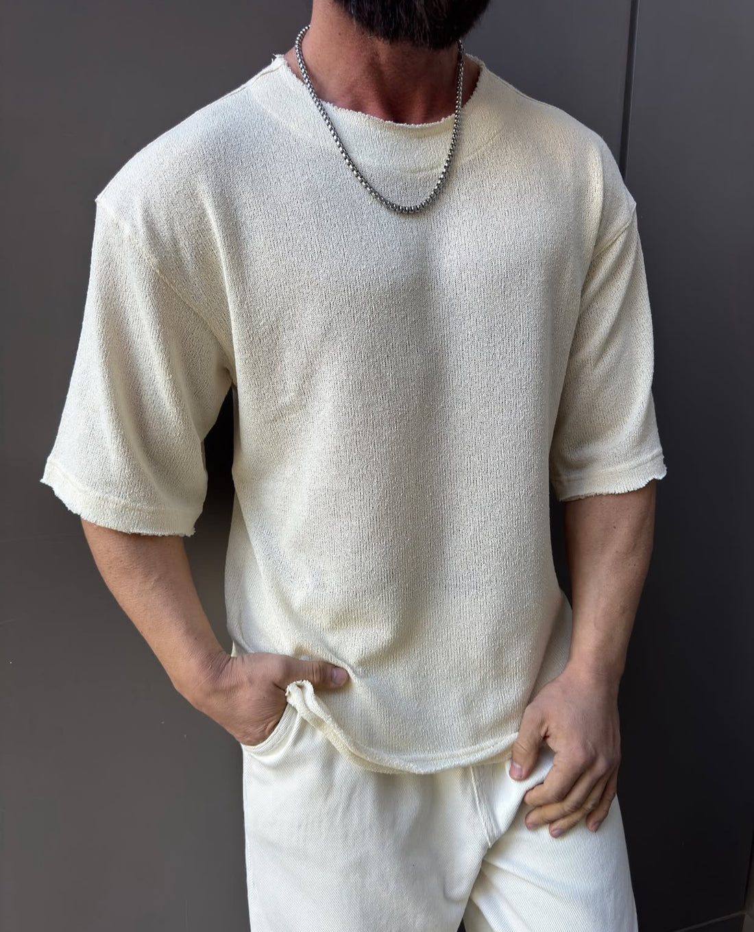 Oversized cotton shirt - off white- 0023