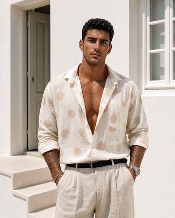 Printed Linen Shirt – Relaxed Fit - gold 0183