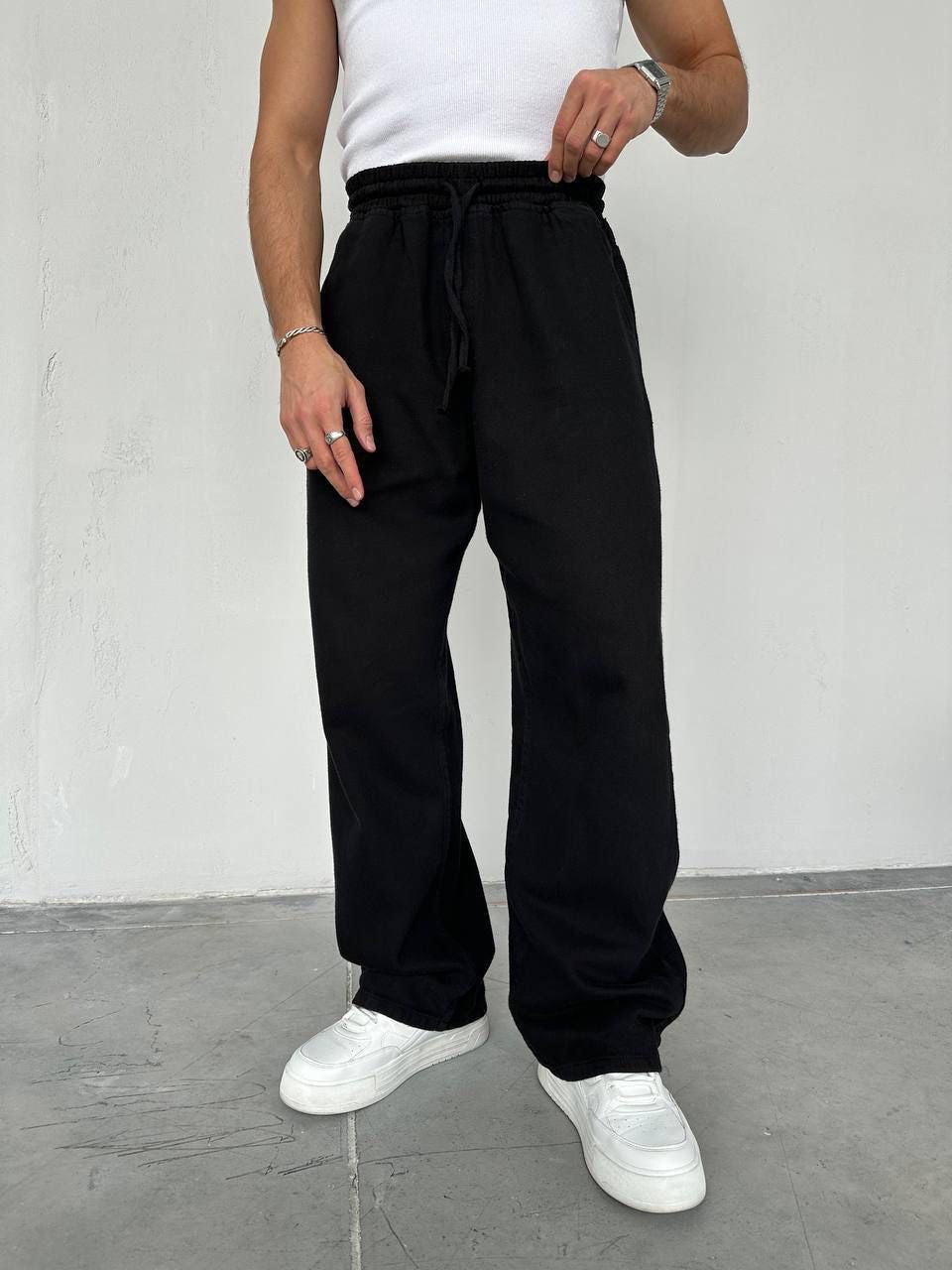 Relaxed Drawstring Gabrdine Pants – black 0143