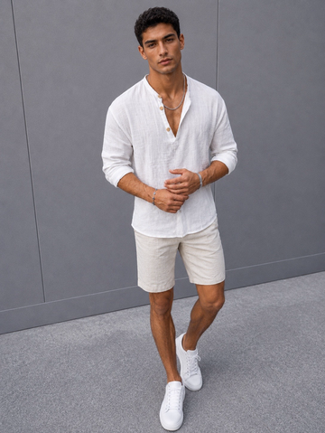 Premium Half-Placket Linen Shirt – White 0140