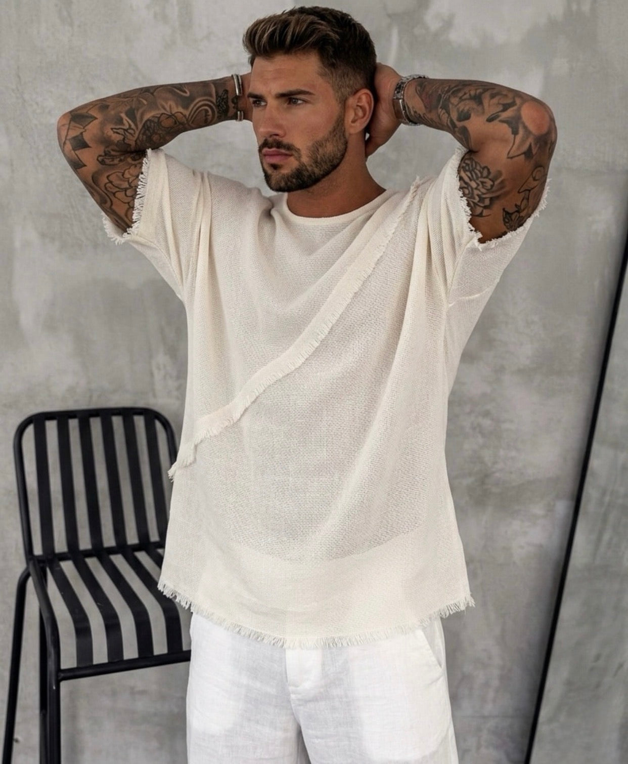 Linen Textured Oversized Summer Tshirt– Off White / 0168