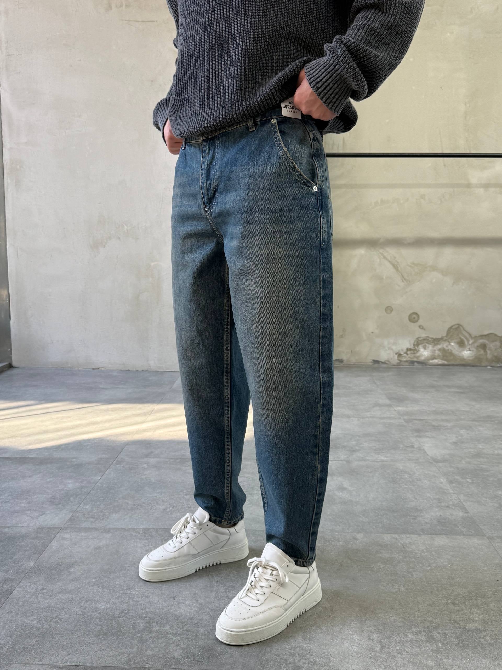 Relaxed Fit Washed Jeans - Dark blue - mom fit 3285 - k14