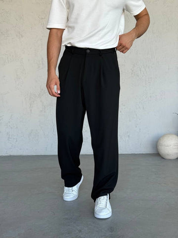 Classic Pleated Tailored Pants – black 0146