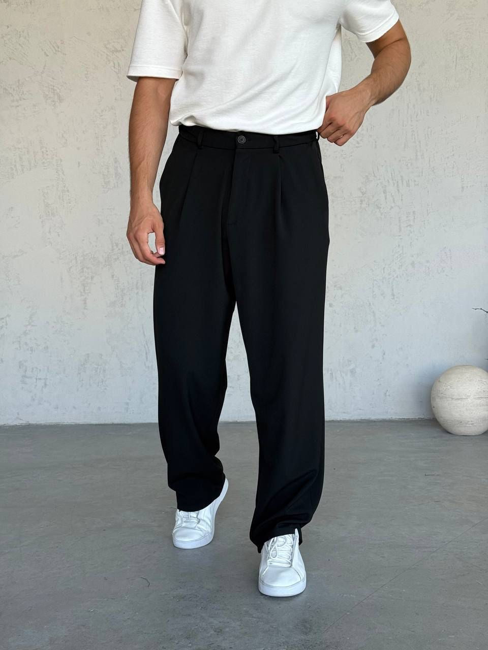 Classic Pleated Tailored Pants – black 0146