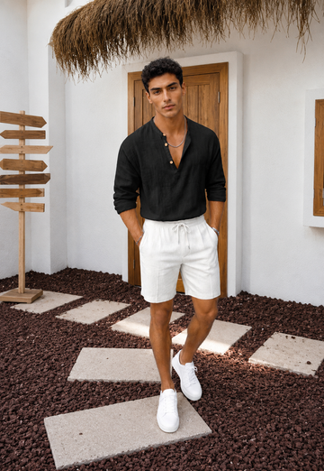 Premium Half-Placket Linen Shirt – black 0140