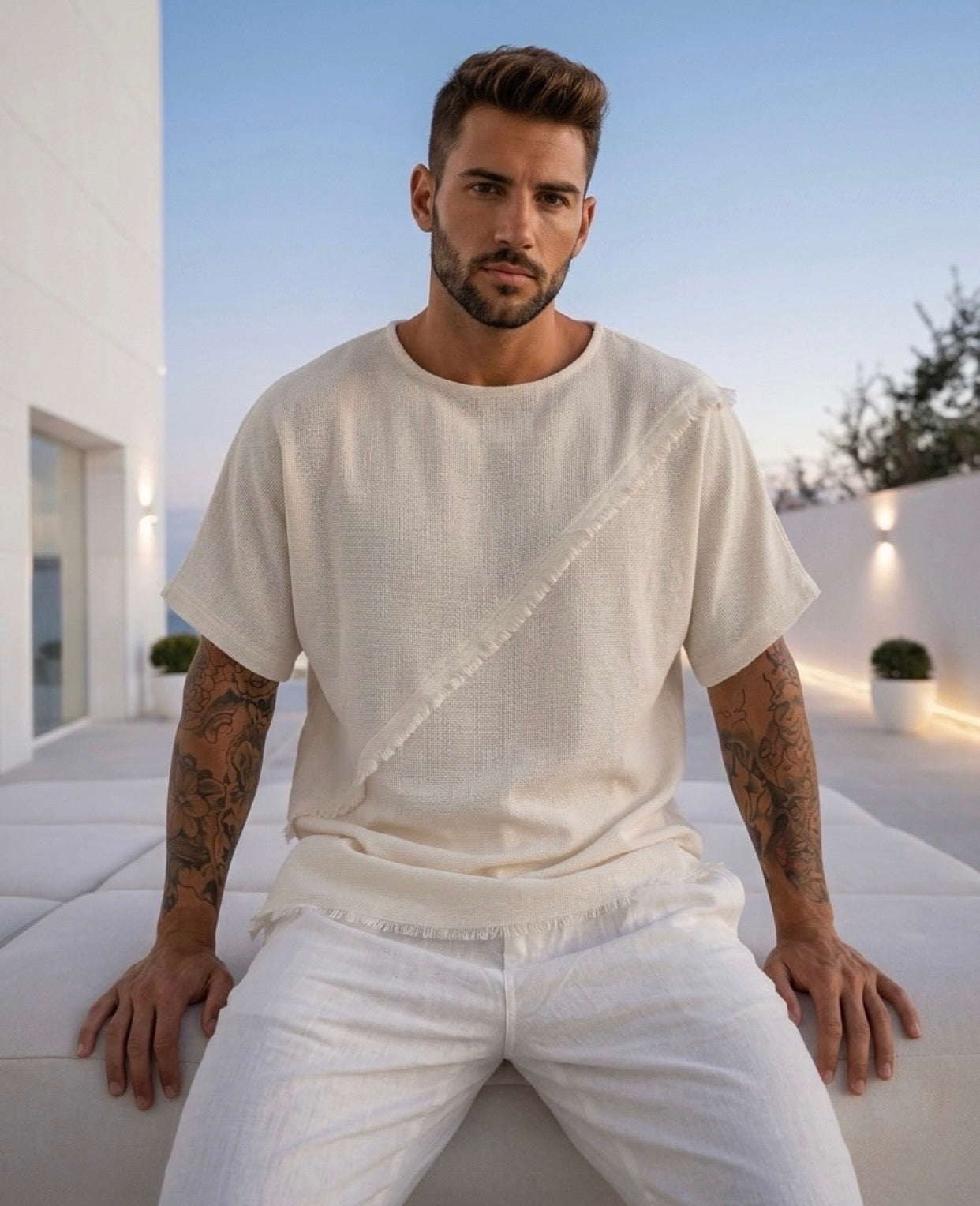 Linen Textured Oversized Summer Tshirt– Off White / 0168