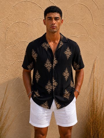 Geometric Print Short Sleeve Shirt 0194 / Black